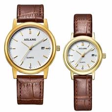 AILANG Leather Simple Quartz Wrist Watch for Couple Lovers ,Set of 2,AL-8801G
