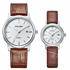 AILANG Leather Simple Quartz Wrist Watch for Couple Lovers ,Set of 2,AL-8802G