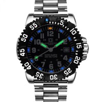 Carnival Mens Sport Military Tritium Luminous 30m Waterproof Steel Watchband Quartz Diving Watch Wristwatch - black Bezel black Dial