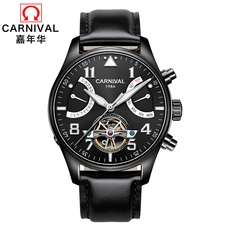 CARNIVAL Fashion Mechanical Watches Top Brand 10 bar waterproof Tourbillon Automatic Watch Men Calendar Luminous skeleton watch