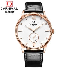 Simple Watch men CARNIVAL Fashion ultrathin Quartz Watch with Japan quartz movement,Leather,Small second dial Relogio masculino