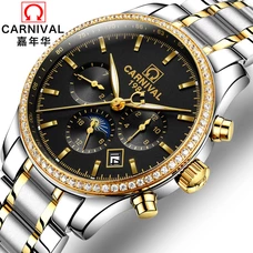 Luxury Business Mens Watches Top brand CARNIVAL Moon phase Automatic Watch Men Calendar Waterproof Luminous Mechanical watches