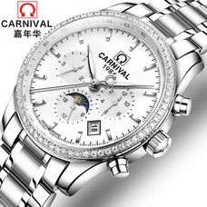 Luxury Business Mens Watches Top brand CARNIVAL Moon phase Automatic Watch Men Calendar Waterproof Luminous Mechanical watches
