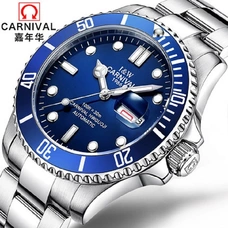 Blue Water Ghost Watch CARNIVAL Luxury brand Men Automatic Watches Calendar Stainless Steel Luminous Mechanical Watch Waterproof