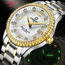 Fashion Tritium Watch Automatic CARNIVAL Diamond Mechanical Watch Men Waterproof Calendar Sapphire Full Steel Horloges mannen
