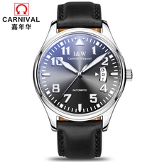 High end Mechanical watches top brand CARNIVAL Fashion Luminous Automatic Watch with Leather band,Calendar,waterproof Watch men