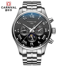 High-end business Mechanical watch Top brand CARNIVAL Automatic Watch Men Moon phase Calendar week month Luminous Skeleton watch