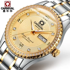 CARNIVAL Luxury Gold Business Watch men Top Brand Automatic Watch Double Week Calendar Sapphire Waterproof Mechanical watches