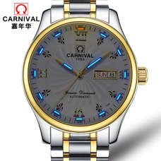 Fashion Tritium gas watches Luxury brand CARNIVAL High End Automatic Watch Men Double Calendar Waterproof Mechanical Watches Men