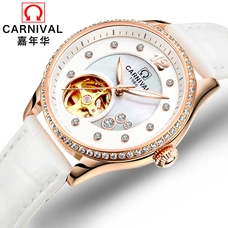 Luxury Gifts for women CARNIVAL High-end Tourbillion Automatic Watch Women Japan MIYOTA Leather strap Luminous Mechanical watches