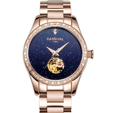 Gifts for women Luxury Rose gold Tourbillon Automatic Watch wowen CARNIVAL Mechanical watches Sapphire Luminous Steel Relogio