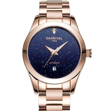 CARNIVAL Luxury Rose gold Automatic Watch women Tourbillion Mechanical watches Calendar Sapphire Luminous Full steel Montre femme