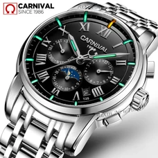 High end Tritium Self Luminous automatic watch men Top brand Carnival Mechanical Watches with Moon Phase Week Calendar display