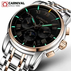 CARNIVAL Luxury Tritium Self Luminous Watches Top brand Business Automatic Watch Men Moon Phase Week Calendar Mechanical Watches