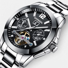 Multi function Mechanical Skeleton Watch Luxury Brand CARNIVAL Tourbillon Automatic Watch men Calendar HD Luminous Ceramic Band Multi function Mechanical Skeleton Watch Luxury Brand CARNIVAL Tourbillon Automatic Watch men Calendar HD Luminous Ceramic Band