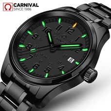 Relogio masculino CARNIVAL Fashion Tritium Luminous Watches Top Brand Luxury Quartz watch with Calendar Waterproof Watch men 