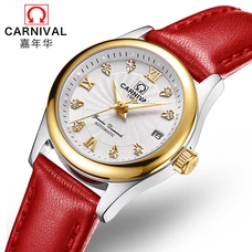 CARNIVAL Fashion Automatic Watch Women Calendar Regalos para mujer Luxury Mechanical Watches Women Leather HD Luminous Sapphire