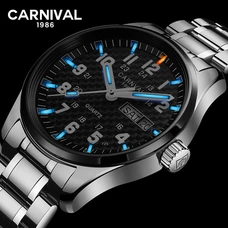 High end Tritium Self Luminous Watch men Top brand CARNIVAL Luxury Quartz watch with Swiss movement Week Date Relogio masculino