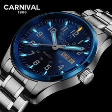 CARNIVAL Fashion Tritium gas Self Luminous Watch men High end Quartz Wristwatch with Swiss movement Week Date Relogio masculino