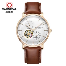 CARNIVAL 2018 Fashion Men's Mechanical Watches Top brand Luxury Tourbillion Automatic Watch Men Small second dial 24hours display