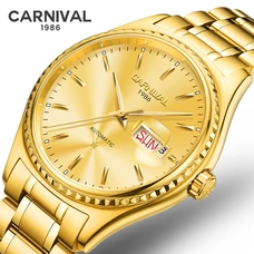 Luxury Golden Watch Men CARNIVAL High end Automatic Watch MIYOTA Movement Calendar Week Sapphire Full Steel Business Wristwatch