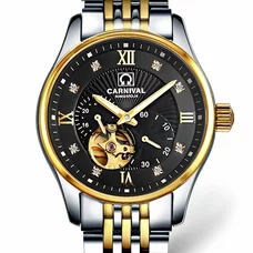 Mens Business Waterproof Steel Watchband Automatic Self-Wind Mechanical Watch Wristwatch - gold bezel black dial Mens Business Waterproof Steel Watchband Automatic Self-Wind Mechanical Watch Wristwatch - gold bezel black dial