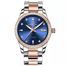 Women Automatic Rose Gold Elegant Watch Blue Dial Sapphire Crystal Days Mechanical Analog Watches
