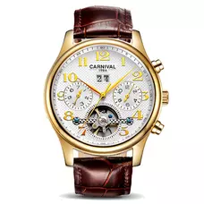Mens Watch Automatic self-wind Tourbillon Brown Leather Band Date Full Gold Waterproof Watches 40MM Mens Watch Automatic self-wind Tourbillon Brown Leather Band Date Full Gold Waterproof Watches 40MM
