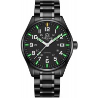 Carnival Men's Luminous Tritium Watch Waterproof Sapphire Glass Black Stainless Steel Quartz Military Watches