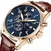Mens Business Multifunction Moon Phase Dial Leather Watchband Automatic Mechanical Watch Wristwatch - gold bezel blue dial