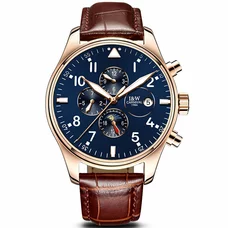 Mens Business Multifunction Moon Phase Dial Leather Watchband Automatic Mechanical Watch Wristwatch - gold bezel blue dial Mens Business Multifunction Moon Phase Dial Leather Watchband Automatic Mechanical Watch Wristwatch - gold bezel blue dial