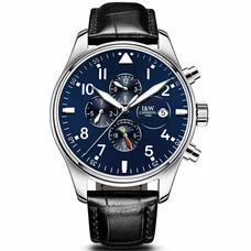Carnival Mens Business Multifunction Moon Phase Dial Leather Watchband Automatic Mechanical Watch Wristwatch - silver bezel blue dial