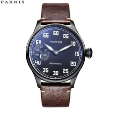 2018 Issue Casual Man Watch Mechanical Hand Winding Watch Leather 44mm Parnis Hand Wind Power Reserve Watch 17 Jewels