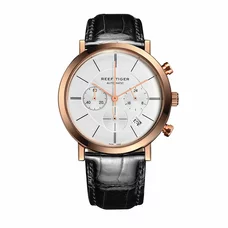 Reef Tiger Ultra Thin Rose Gold Tone Wrist Watches For Men Analog Display Quartz Watches RGA162