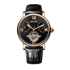 Reef Tiger Men's Tourbillon Watch Date Day Rose Gold Alligator Strap Automatic Watches RGA191