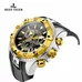 Reef Tiger Mens Sport with Date Yellow Gold Chronograph Analog Quartz Watches Rubber Strap RGA303