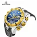 Reef Tiger Mens Sport with Date Yellow Gold Chronograph Analog Quartz Watches Rubber Strap RGA303