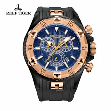 Reef Tiger Sport Watches for Men Chronograph Date Luminous Quartz Watches Rubber Strap RGA303