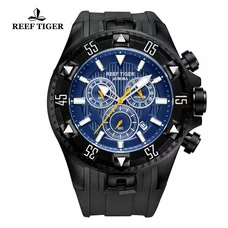 Reef Tiger Sport Watches for Men Chronograph Date Luminous Quartz Watches Rubber Strap RGA303