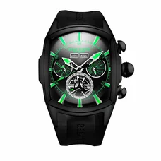 Reef Tiger Men's Sport Watches Black Steel Tourbillon Rubber Strap Automatic Watch RGA3069