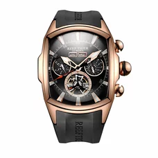 Reef Tiger Sport Watches for Men Rose Gold Tone Tourbillon Automatic Watch Rubber Strap RGA3069