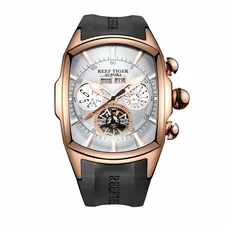 Reef Tiger Sport Watches for Men Rose Gold Tone Tourbillon Automatic Watch Rubber Strap RGA3069