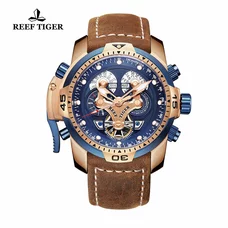 Reef Tiger Military Watches for Men Stainless Steel Blue Dial Watch Sport Automatic Watches RGA3503