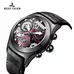 Reef Tiger Unique Black Wrist Watch with Date Skeleton Dial Chronograph RGA792