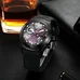 Reef Tiger Unique Black Wrist Watch with Date Skeleton Dial Chronograph RGA792