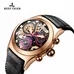 Reef Tiger Luminous Skeleton Watches Men's Rose Gold Sport Watches Leather Strap RGA792