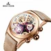 Reef Tiger Luminous Skeleton Watches Men's Rose Gold Sport Watches Leather Strap RGA792