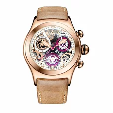 Reef Tiger Luminous Skeleton Watches Men's Rose Gold Sport Watches Leather Strap RGA792