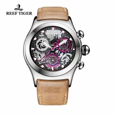 Reef Tiger Skeleton Sport Watches Mens Stainless Steel Luminous Watches with Date RGA792