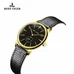 Reef Tiger Couple Watches for Women Ultra Thin Yellow Gold Black Dial Leather Strap Watch RGA820